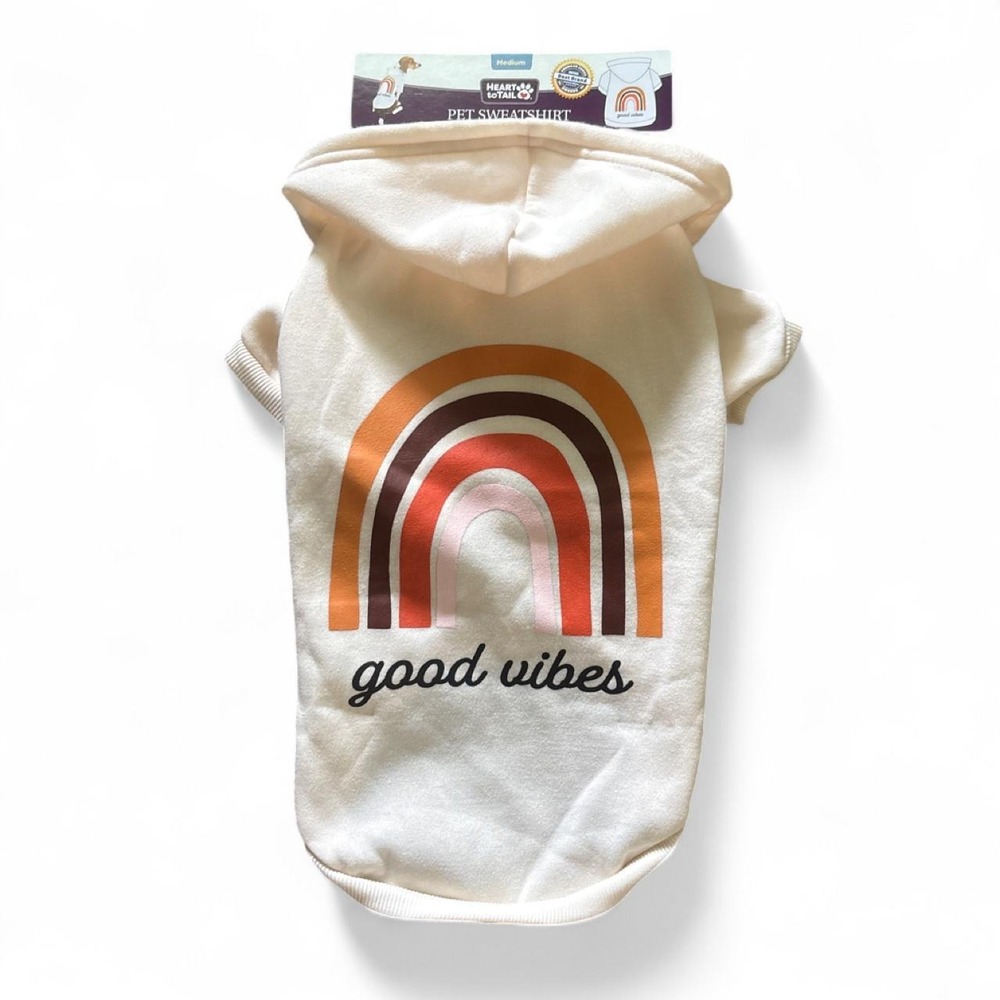 Heart to Tail Good Vibes Hoodie with earthy rainbow graphic Size Medium Dog